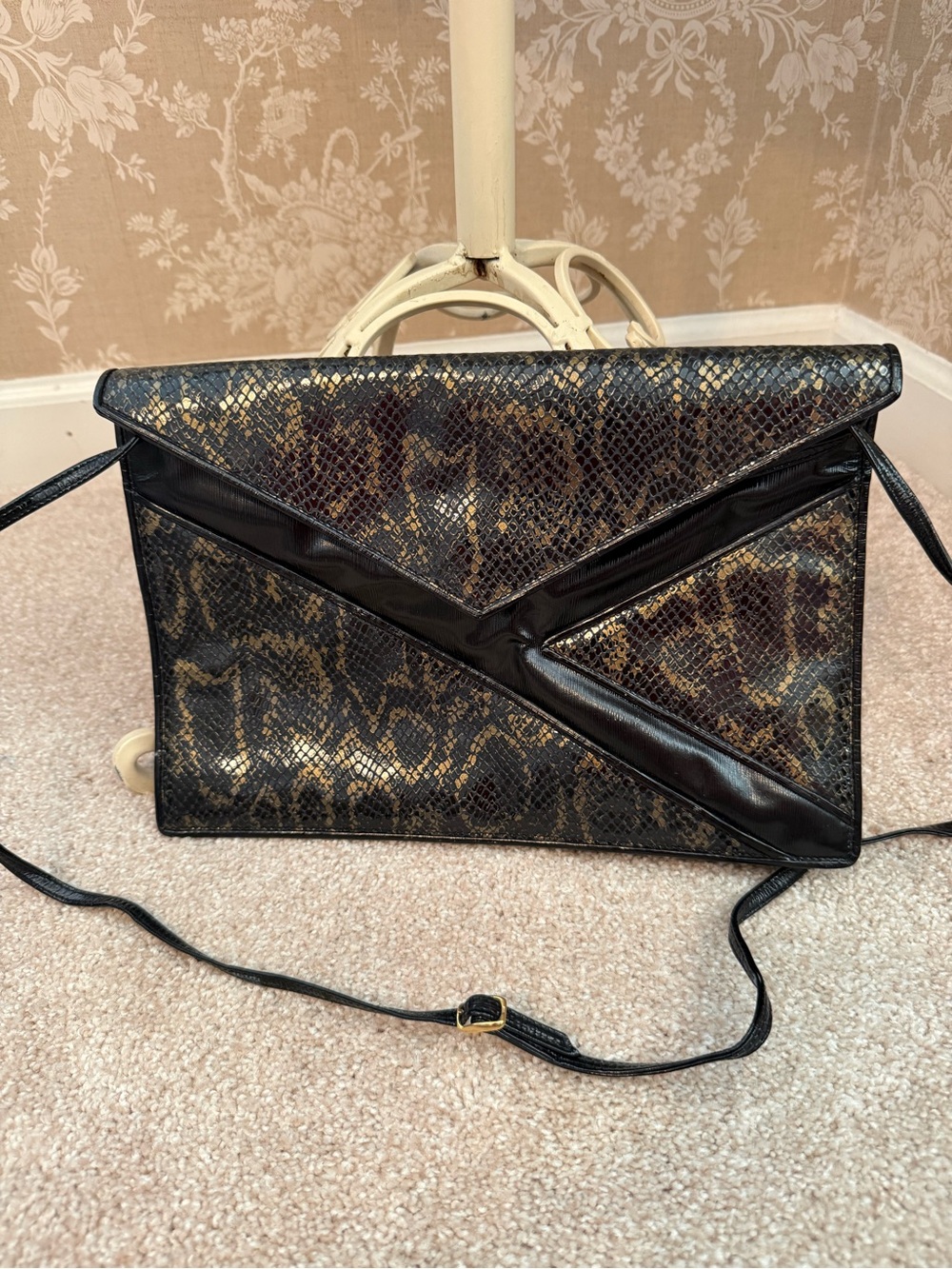 Vintage Fendi Snake skin Black and Gold Envelope Crossbody Bag